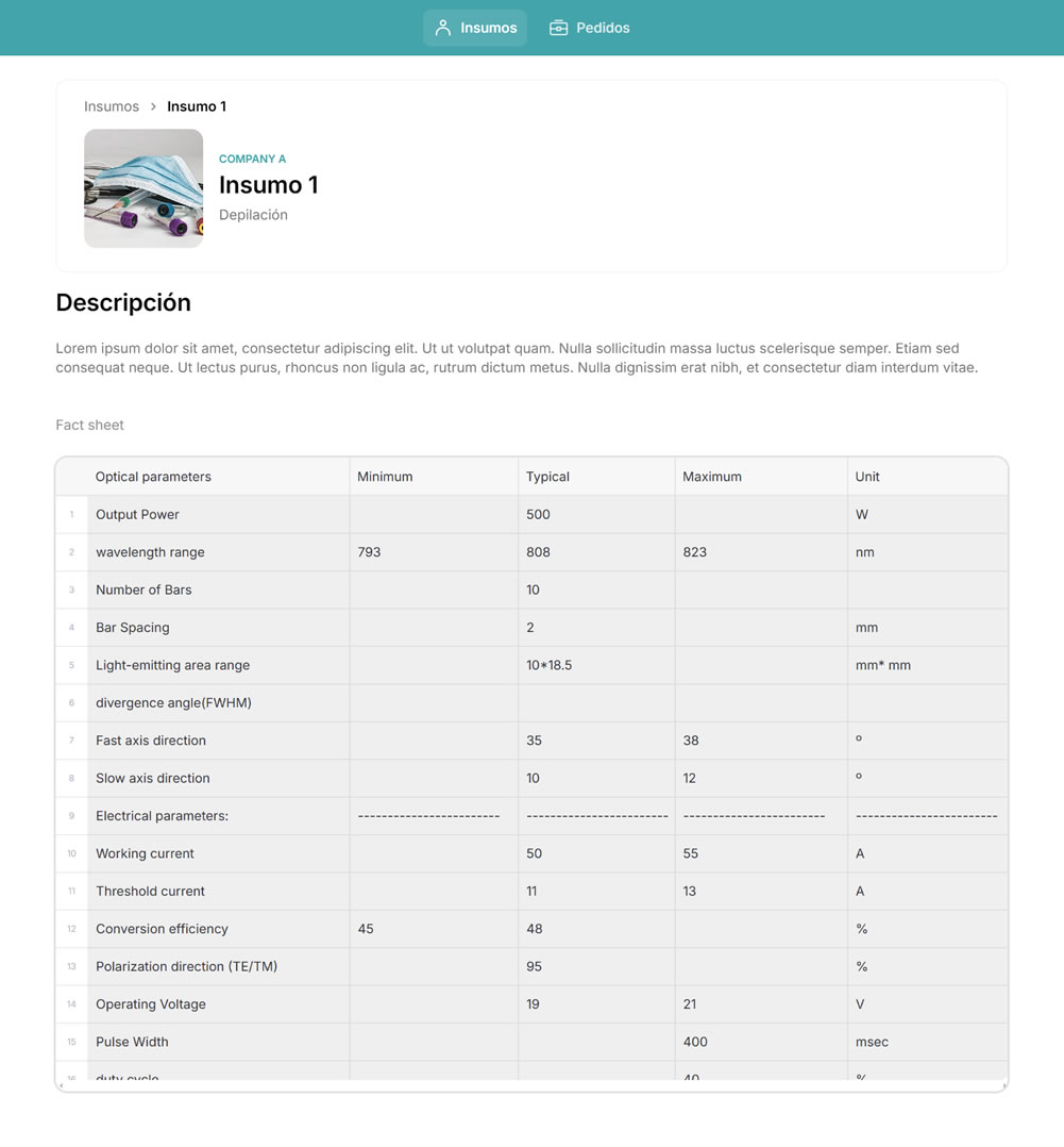 App cat&aacute;logo - Detalle de producto