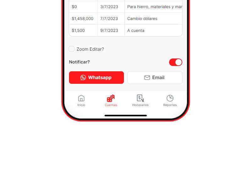 App para control de gastos y cobranzas de obras de construcción - Notificaciones